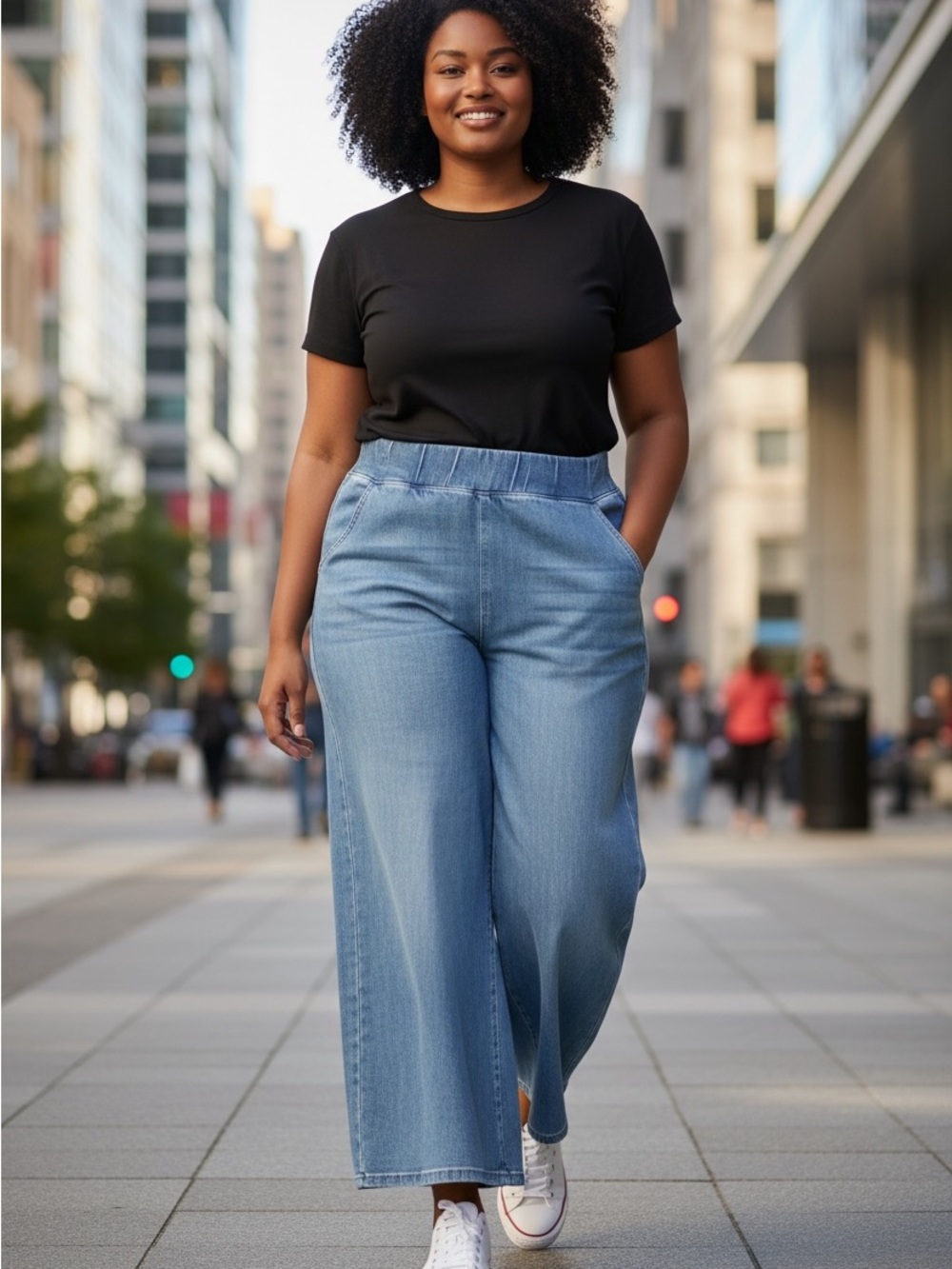 Halara Women’s L Tall Light Blue Pull-On Wide Leg Stretch Jeans NWT